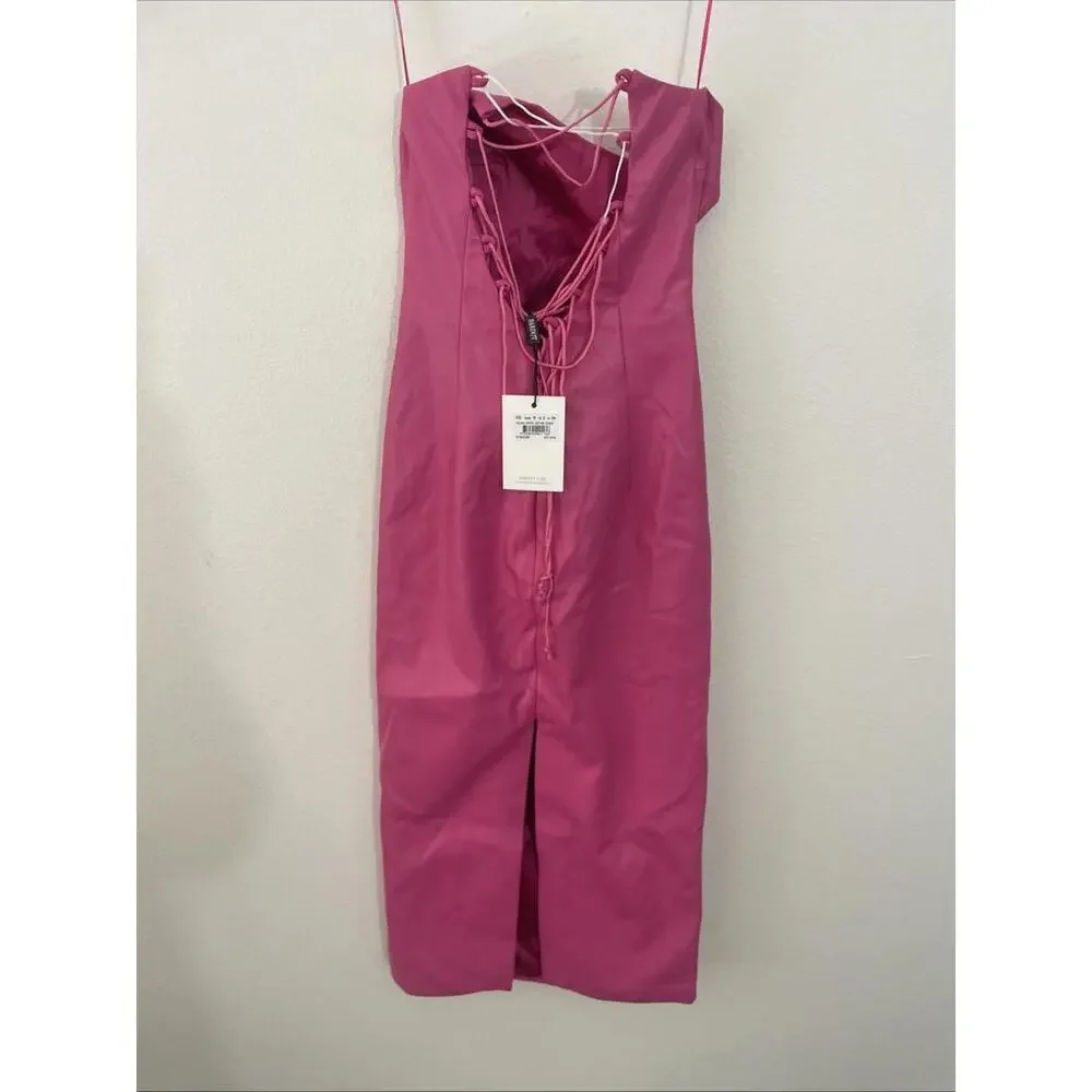 Revolve Bardot Helena Faux Leather Dress Hot Pink tie back Size 2 NWT $119 msrp - Picture 9 of 10